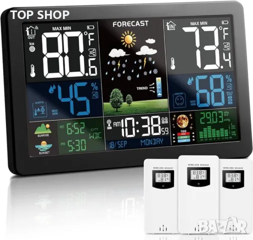 Метеорологична станция Newentor  цветна с 3 външни сензора, снимка 9 - Друга електроника - 48540507