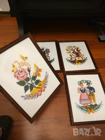 Лот гоблени сезони дървени рамки и стъкло, снимка 4 - Гоблени - 48633892