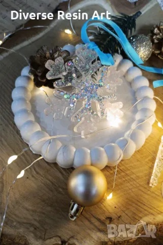 Коледни снежинки от епоксидна смола, снимка 2 - Декорация за дома - 48015665