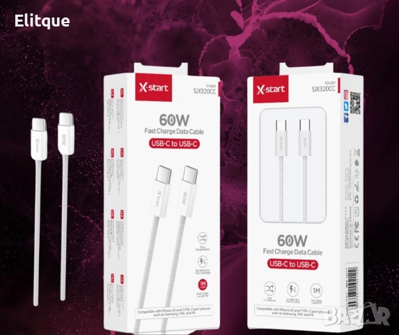 Кабел за бързо зареждане, SJX320CC ,USB-C to USB-C, снимка 4 - Кабели и адаптери - 52840082