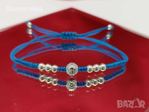 Дамска, детска гривна от синя корда със 925 сребърни елементи, снимка 2 - Гривни - 28029109