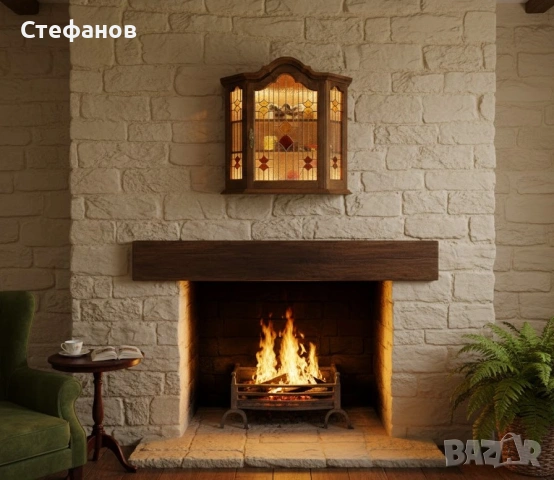 Уникална класическа витрина с ръчно изработен витраж и осветление, снимка 2 - Антикварни и старинни предмети - 53090092