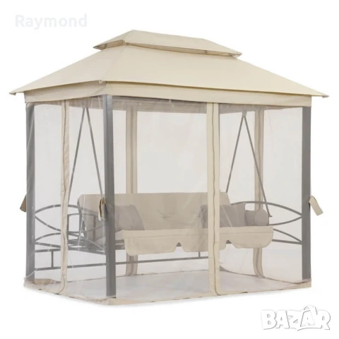 Луксозна градинска люлка Marbella с шатра и мрежа – трансформираща се в легло, снимка 11 - Градински мебели, декорация  - 51188226