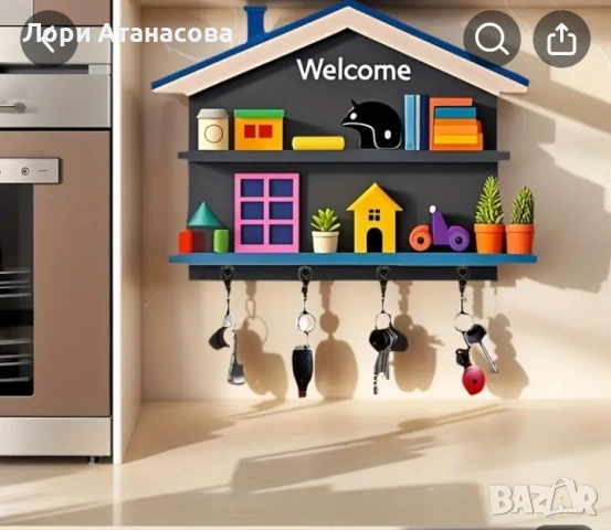 Черна къщичка, Картинен знак „Добре дошли у дома“, Мини цветна къща, Изискан държач за ключове , снимка 3 - Декорация за дома - 53192658