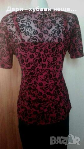 Еластична прозрачна блуза, в тъмно червено и черно👗🍀M,L👗🍀арт.2083, снимка 2 - Корсети, бюстиета, топове - 33654743