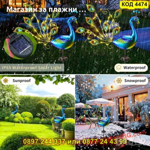 Декоративна LED Лампа "Паун" – Екзотично Осветление за Градина и Тераса - КОД 4474, снимка 3 - Градински мебели, декорация  - 50078802