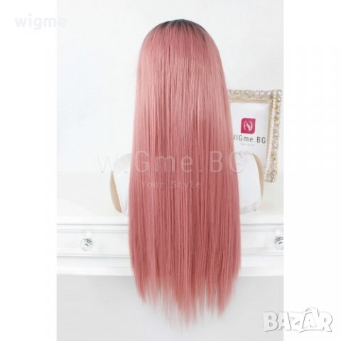 Дълга права розова лейс фронт перука Кристен, снимка 2 - Аксесоари за коса - 35571116