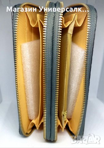 Дамско сиво портмоне с два ципа, снимка 3 - Портфейли, портмонета - 27631372