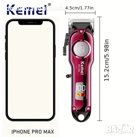 Професионалнa машинка Kemei, LED дисплей, Регулируема глава, 4 приставки, USB, Безжичнa, снимка 3 - Машинки за подстригване - 48057692