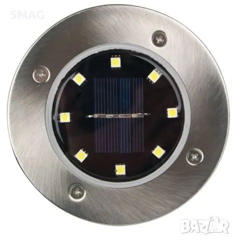 Слънчев соларен фенер Сребърна кръгла морава 8 Led 11.5cm S_1176811, снимка 3 - Соларни лампи - 49921094