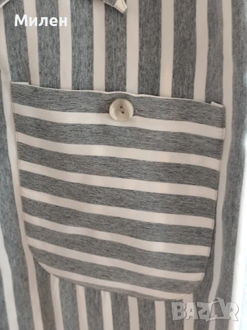 Дамска риза сиви и бели райета – винтидж стил, дълъг ръкав, снимка 4 - Тениски - 51372871