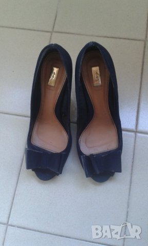 Официални дамски черни обувки велур, без пръсти,9см ток,номер 37, снимка 1 - Дамски елегантни обувки - 26626660