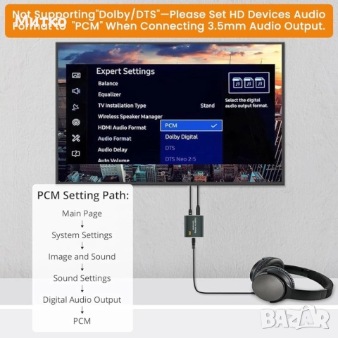 Цифрово-аналогов аудио конвертор, 192kHz DAC конвертор, Цифрово-оптичен към аналогов 3.5mm AUX аудио, снимка 4 - Други - 52812213