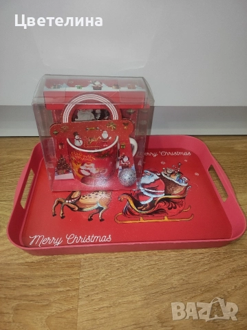 Коледен сет от поднос,чаша и кухненска ръкавица с ръкохватка 28.99 лв.