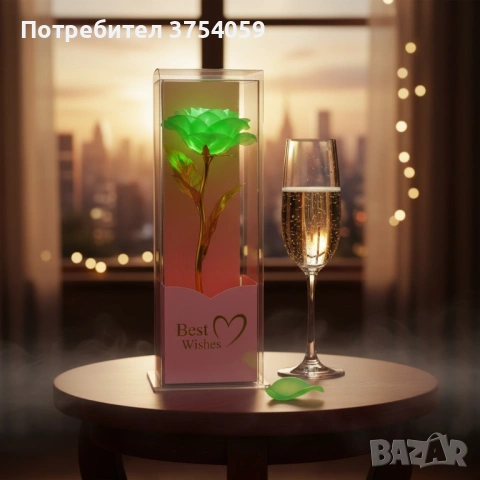 Декоративна цветна роза „Best Wishes“ със златно стъбло, снимка 4 - Подаръци за жени - 53075306