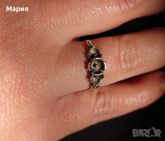 Сребърен пръстен с цветя, снимка 4 - Пръстени - 53056795