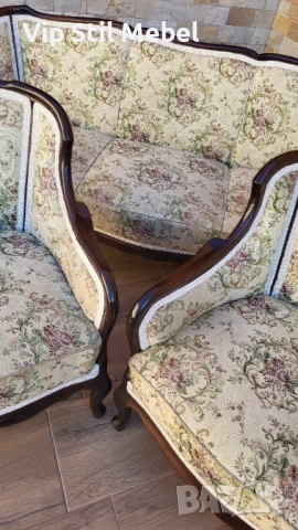 Френска холна гарнитура с гобленова дамаска , снимка 10 - Дивани и мека мебел - 52790049