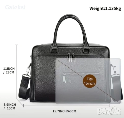 Мъжка елегантна и изискана черна бизнес чанта /Селективна естест. кожа!, снимка 13 - Чанти - 53471226