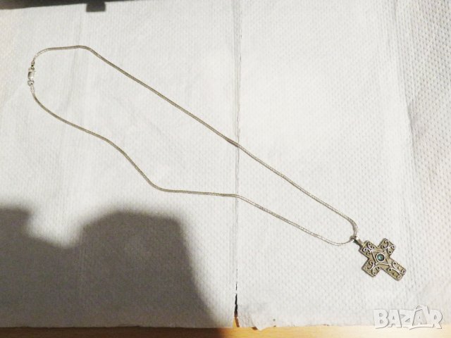 сребърен синджир с кръст, православен кръст с филигран и скъпоценен камък , снимка 7 - Колиета, медальони, синджири - 29969334