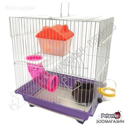 Клетка за Хамстер - 29.5см/22.5см/34см - с Аксесоари - Лилава Разцветка