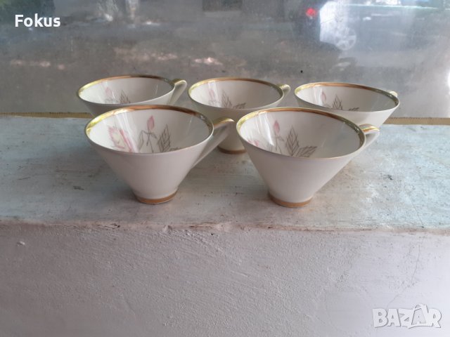 Лот порцелан 5 чашки за кафе позлата маркировка, снимка 2 - Антикварни и старинни предмети - 38053575