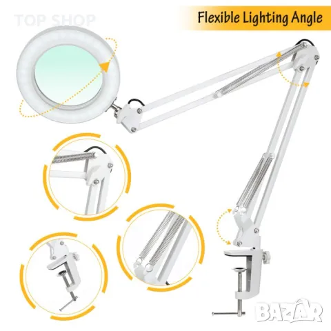 Увеличителна LED настолна лампа 8X лупа 3 цветни режима лампа за маникюр ноктопластика козметична, снимка 3 - Продукти за маникюр - 48938392