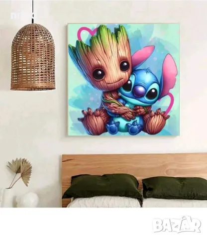 Groot Груут и Стич stitch детски 5D гоблен диамантен картина мозайка за направа по схема с камъчета, снимка 2 - Други - 48593309