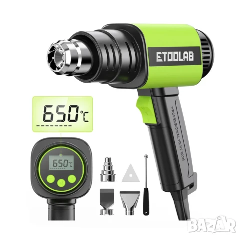 Пистолет за горещ въздух ETOOLAB 2000W темп 50-650°C с LCD дигитален дисплей