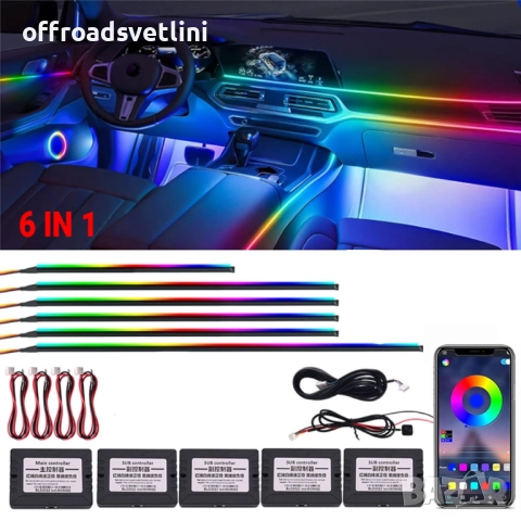RAINBOW LED амбиентно осветление за автомобили с RGB 256 цвята, 6 в 1, снимка 2 - Аксесоари и консумативи - 52827859