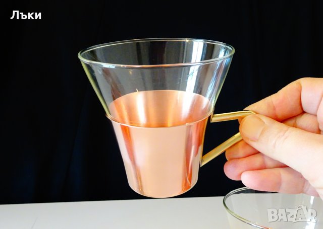 Медни чаши за ракия,плюс стъклена за кафе. , снимка 4 - Антикварни и старинни предмети - 26710953