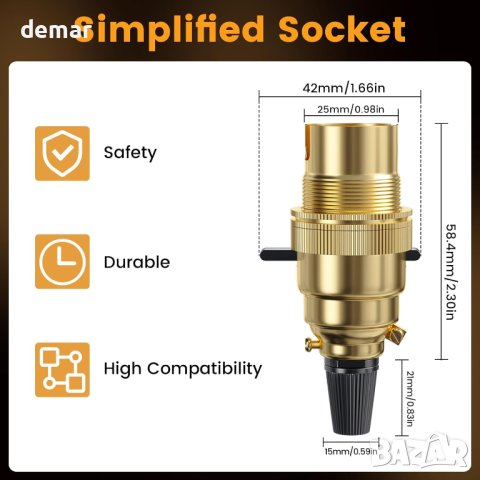 Luxvista B22 BC байонетен държач за крушка, 10 мм предпазен превключвател за лампа, 2 броя, снимка 2 - Други стоки за дома - 43230972