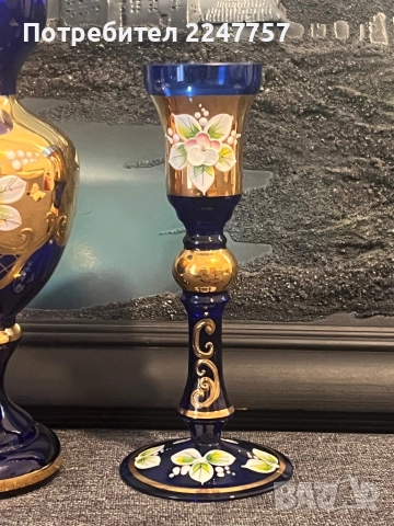 Бохемски свещник, снимка 3 - Антикварни и старинни предмети - 52253236