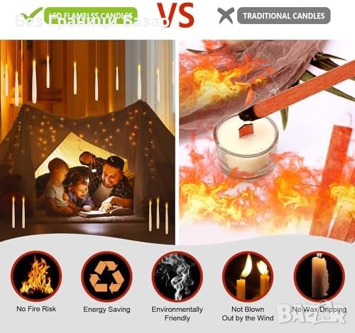 Нов комплект от 10 Броя Електрически Свещи Реалистични Декорация, снимка 6 - Други - 43163487