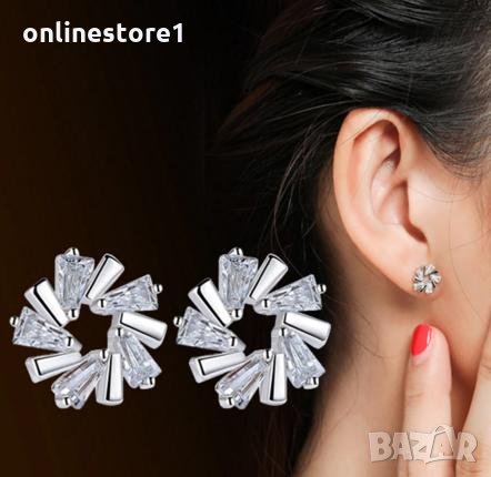 Сребърни Обеци Ледено цвете - 925 печат сребро BA230, снимка 4 - Обеци - 28147894