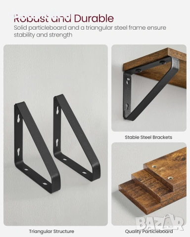 Комплект от 3 броя Плаващи стенни рафтове, 30/ 35/40 см, снимка 7 - Етажерки - 53227732