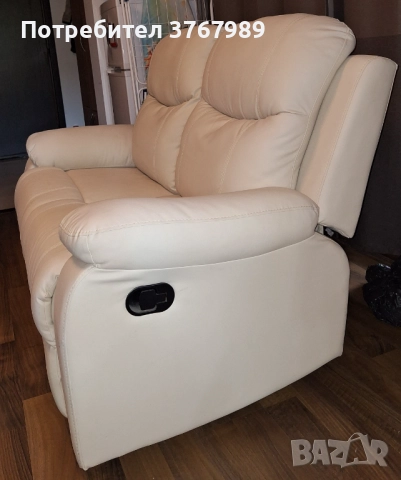 Кожен двуместен диван с лежанка. Реклайнер Дрим, двойка /с ръчен механизм/ бежов. , снимка 3 - Дивани и мека мебел - 52147690
