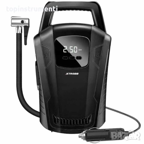 Компресор за гуми 12V, 10 бара, XTROBB с, фенерче, манометър и накрайници, снимка 2 - Компресори - 42960528