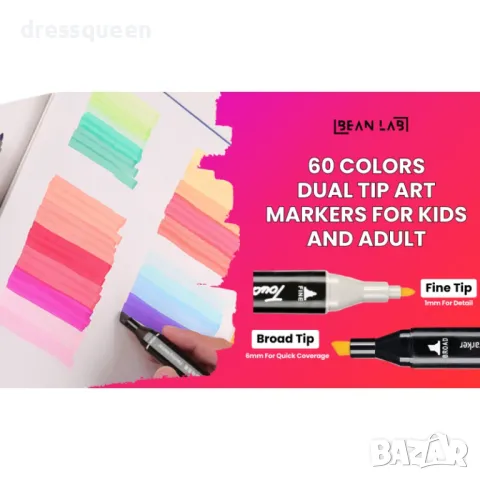 4342 Комплект от 60 перманентни алкохолни маркера с двоен връх, снимка 3 - Други - 48905820