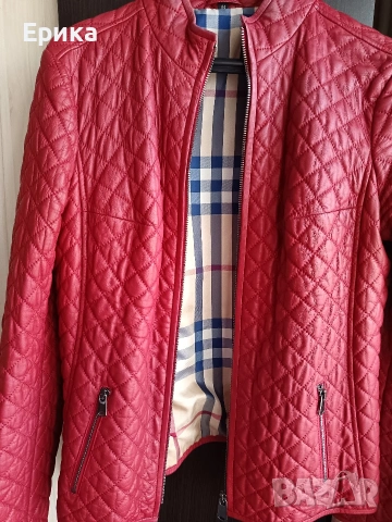 Червено кожено дамско яке естествена кожа , снимка 3 - Якета - 53589829