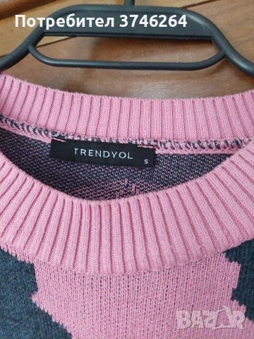 Пуловер с разкрояващи се ръкави в розов и тъмно син цвят, снимка 2 - Блузи с дълъг ръкав и пуловери - 53586116