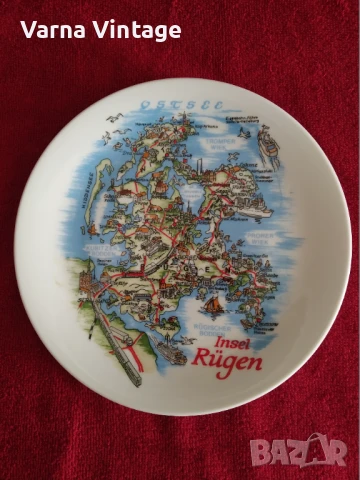 Колекционерска порцеланова чиния Карта на остров Рюген. Германия.