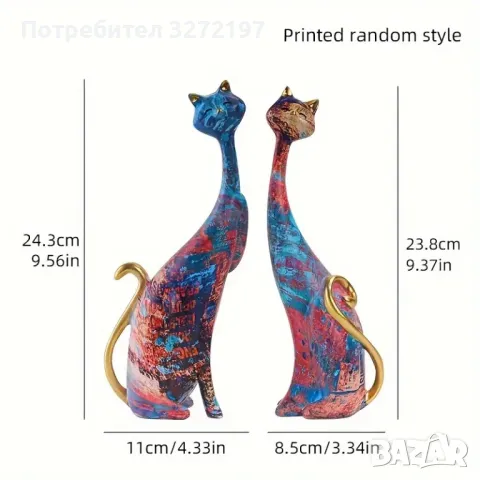 Комплект 2 бр. Очарователни Орнаменти Двойка Котки от Карикатура, снимка 4 - Статуетки - 48298545