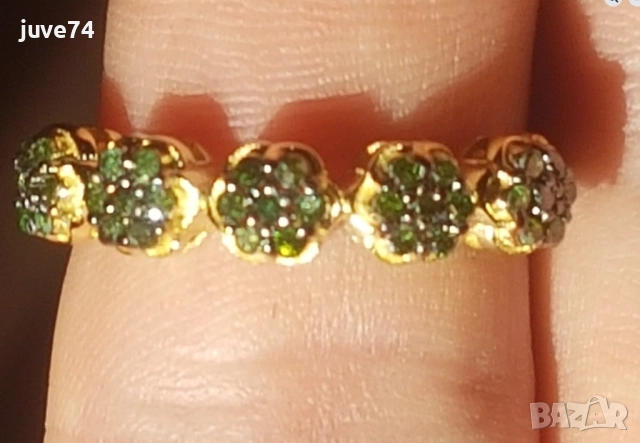 СРЕБЪРЕН ПРЪСТЕН С ЕСТЕСТВЕНИ ЗЕЛЕНИ ДИАМАНТИ СЕРТИФИКАТ, снимка 2 - Пръстени - 52085545