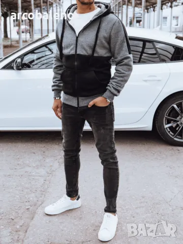 Мъжки суичър с цип и качулка, 2цвята , снимка 3 - Суичъри - 47538998