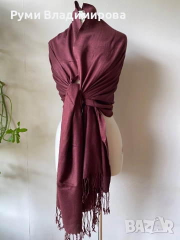 Тъмночервен шал/ вишнав/ бордо/ различни видове, с етикет, снимка 5 - Шалове - 43084461
