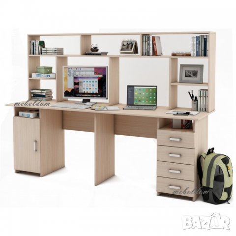 Бюро 208см. за двама с надстройка,плавна врата и 4 чекмеджета(код-1149), снимка 2 - Бюра - 28692014