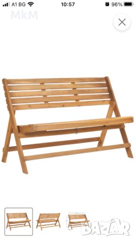 Сгъваема дървена пейка, дървена градинска пейка до 220 кг, снимка 2 - Градински мебели, декорация  - 40257529