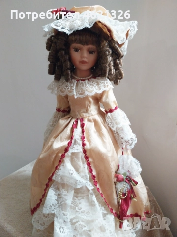 Викторианска порцеланова кукла колекционерско издание с чадър и шапка, снимка 12 - Декорация за дома - 52069123