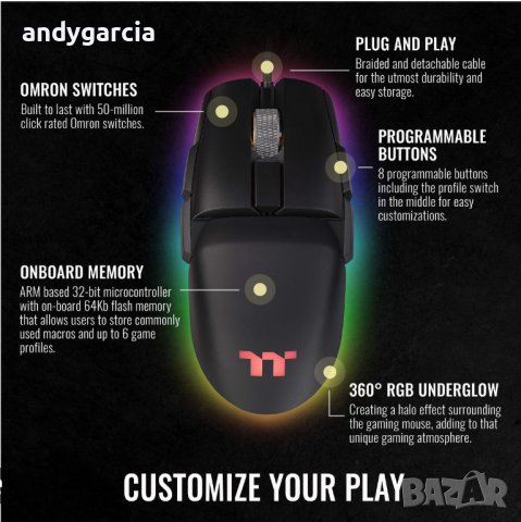 Thermaltake ARGENT M5 RGB гейминг мишка, черен ЧИСТО НОВА запечатана, снимка 3 - Клавиатури и мишки - 40771163