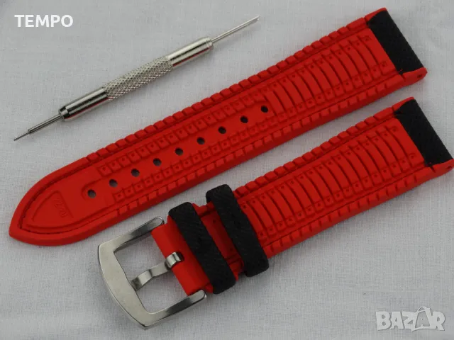 СИЛИКОНОВА КАИШКА ЧЕРНА С ЧЕРВЕНО- 22мм + ПОДАРЪК, снимка 5 - Каишки за часовници - 48451627